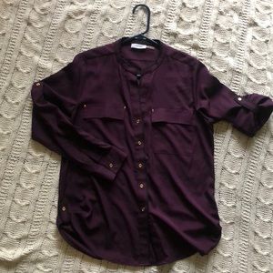 Calvin Klein blouse w black piping & gold buttons